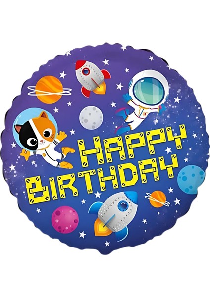 Happy Birthday Uzay Folyo Balon 18 Inç 46 cm