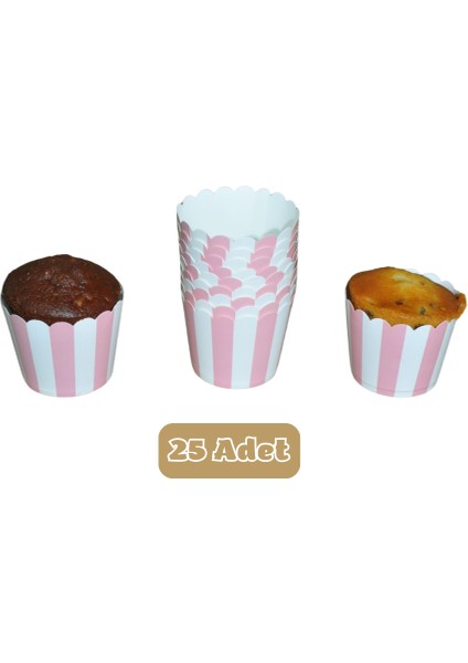 Pembe Beyaz Çizgili Cupcake Muffin Kalıbı