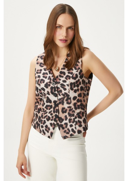 Kadın Style Leopar Astarlı Dokuma Yelek