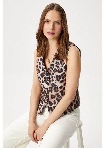 Kadın Style Leopar Astarlı Dokuma Yelek