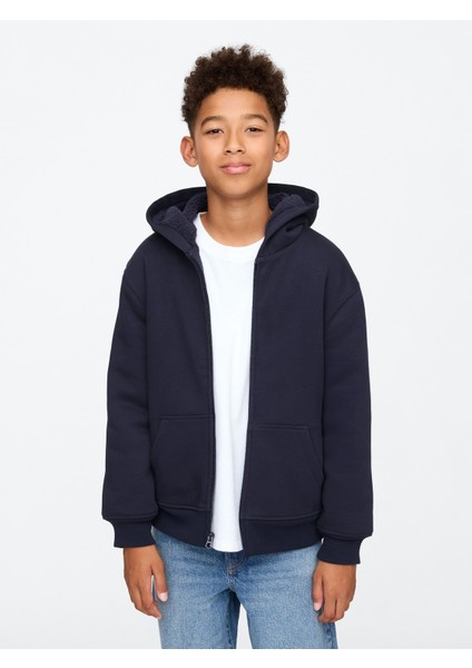 Erkek Çocuk Lacivert Vintagesoft Sherpa Fermuarlı Sweatshirt