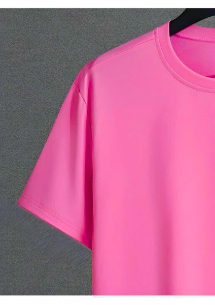 New Desıgn T-Shirt Şort - Pembe Alt Üst Kombin Şort Tişört Takım Baskılı Oversize Bisiklet Yaka modelleri