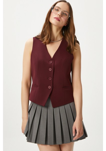 Kadın Style Bordo Astarlı Dokuma Yelek