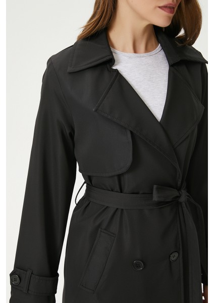 Kadın Style Astarlı Kapaklı Siyah Trençkot fiyatları