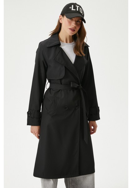 Kadın Style Astarlı Kapaklı Siyah Trençkot modelleri