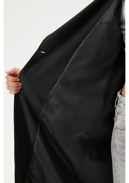 Kadın Style Astarlı Kapaklı Siyah Trençkot indirimleri
