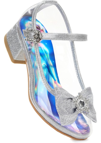 Asel Kız Çocuk Simli Topuklu Abiye Şeffaf Ayakkabı