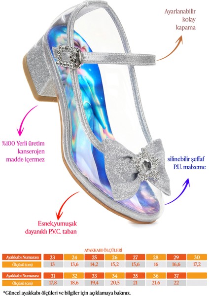 Asel Kız Çocuk Simli Topuklu Abiye Şeffaf Ayakkabı fiyatları