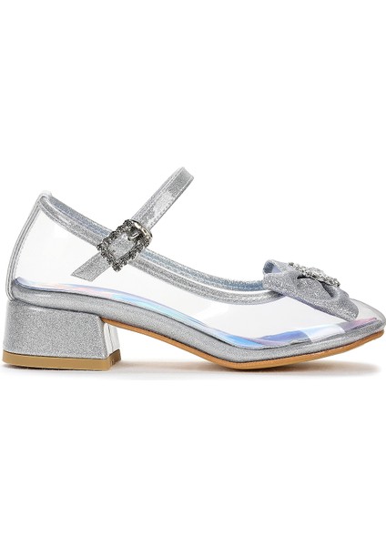 Asel Kız Çocuk Simli Topuklu Abiye Şeffaf Ayakkabı modelleri