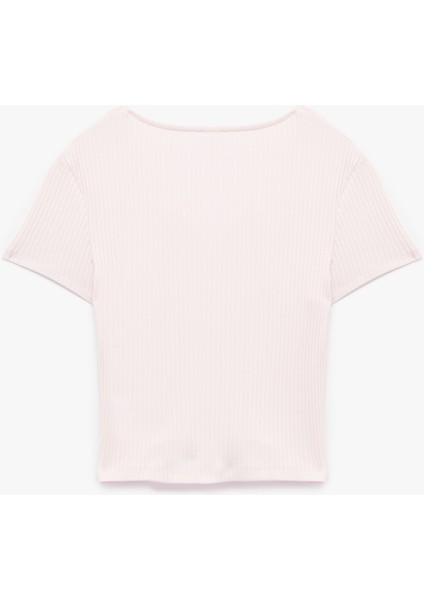 Slim Fit Kısa Kollu Dantelli Pamuklu V Yaka Tişört fiyatları