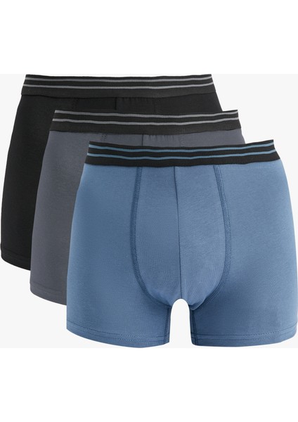Pamuklu Regular Fit Şerit Detaylı 3'lü Boxer Seti