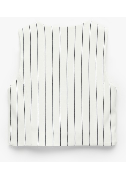 Slim Fit V Yaka Kolsuz Çizgili Crop Yelek fiyatları