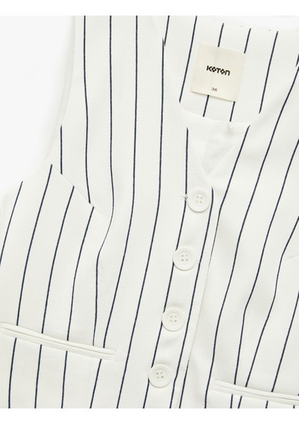 Slim Fit V Yaka Kolsuz Çizgili Crop Yelek modelleri