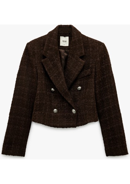 Slim Fit Kruvaze Uzun Kollu Tüvit Crop Blazer Ceket modelleri