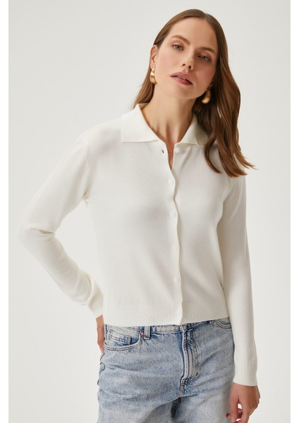 Kadın Thin Polo Yaka Ince Krem Hırka fiyatları