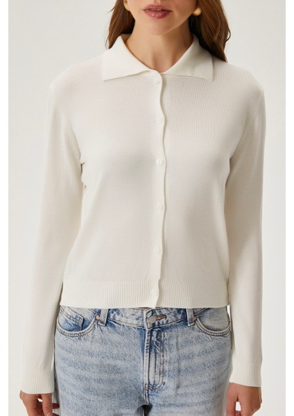 Kadın Thin Polo Yaka Ince Krem Hırka indirimleri