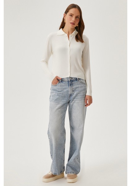 Kadın Thin Polo Yaka Ince Krem Hırka