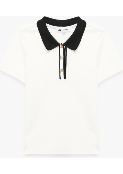 Düğmeli Çizgili Kısa Kollu Pamuklu Polo Yaka Tişört