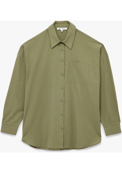 Pamuklu Klasik Yaka Düğmeli Uzun Kollu Oversize Gömlek