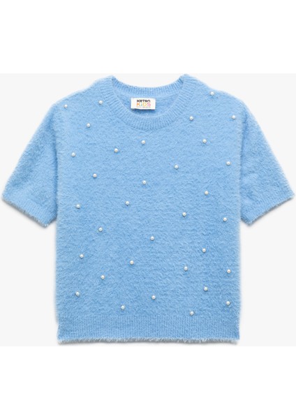 Inci Boncuk Detaylı Kısa Kollu Bisiklet Yaka Triko Kazak