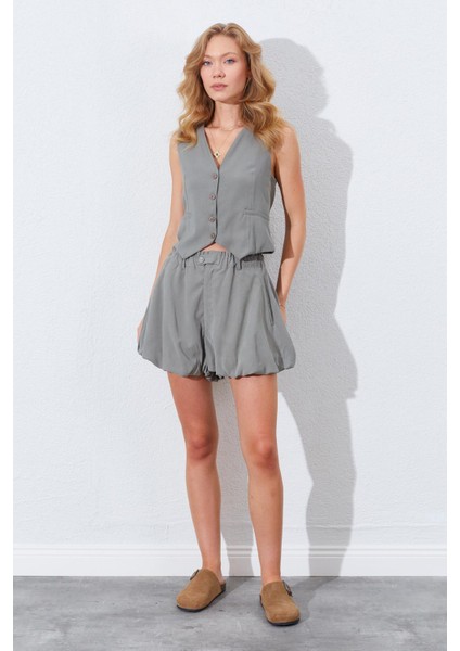 Kadın Haki Beli Lastikli Stoplu Bolon Şort Etek fırsatları