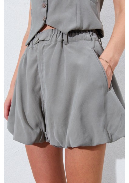 Kadın Haki Beli Lastikli Stoplu Bolon Şort Etek indirimleri