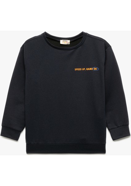 Uzun Kollu Bisiklet Yaka Baskılı Sweatshirt