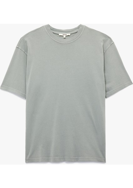 Kısa Kollu Bisiklet Yaka Pamuklu Oversize Tişört