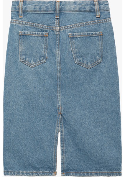 Pamuklu Cep Detaylı Yırtmaçlı Midi Denim Etek fiyatları