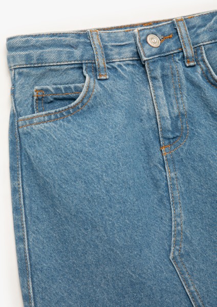 Pamuklu Cep Detaylı Yırtmaçlı Midi Denim Etek modelleri