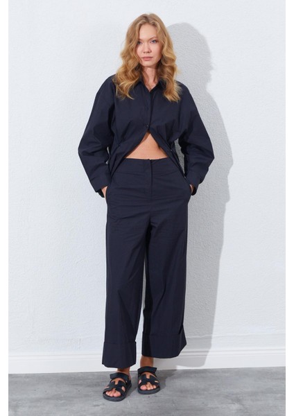 Kadın Siyah Geniş Double Boru Paça Pantolon fiyatları