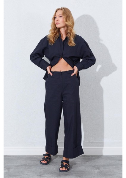 Kadın Siyah Geniş Double Boru Paça Pantolon modelleri