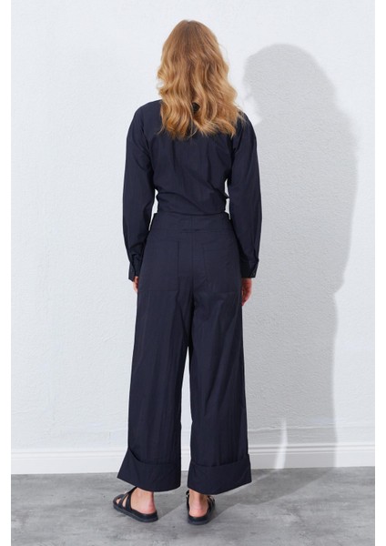 Kadın Siyah Geniş Double Boru Paça Pantolon indirimleri