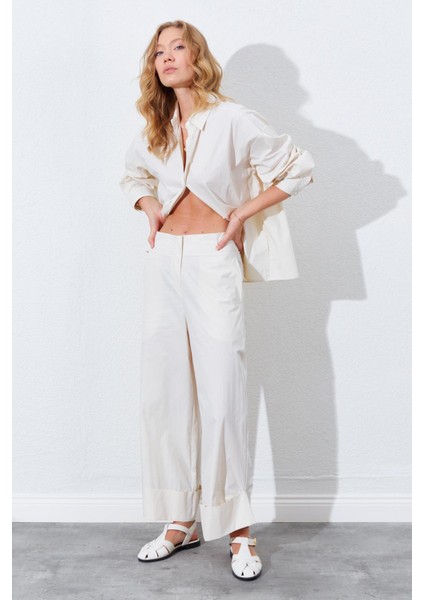 Kadın Taş Geniş Double Boru Paça Pantolon fırsatları