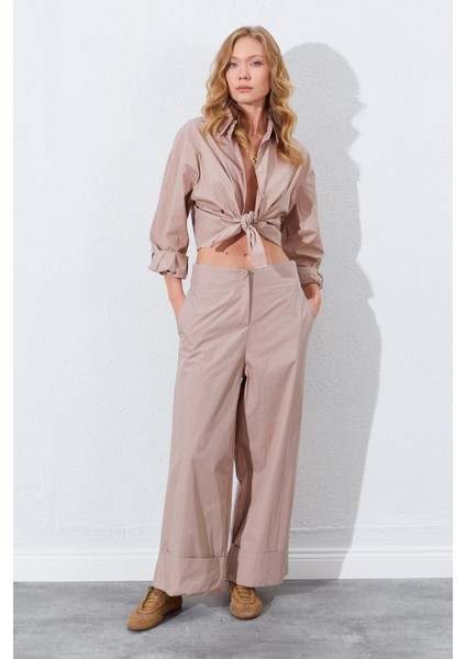 Kadın Vizon Geniş Double Boru Paça Pantolon fiyatları