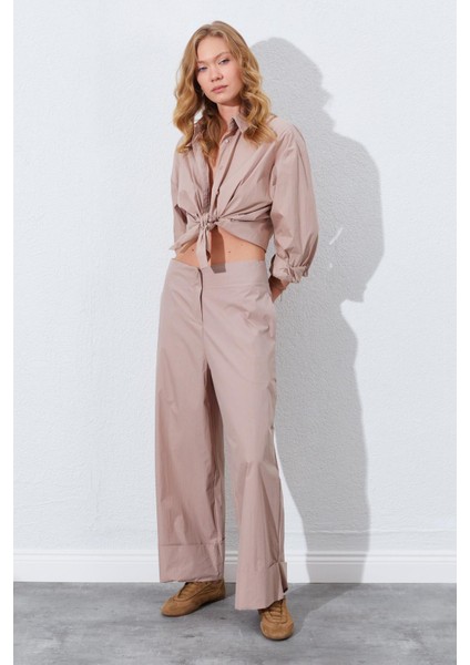 Kadın Vizon Geniş Double Boru Paça Pantolon modelleri