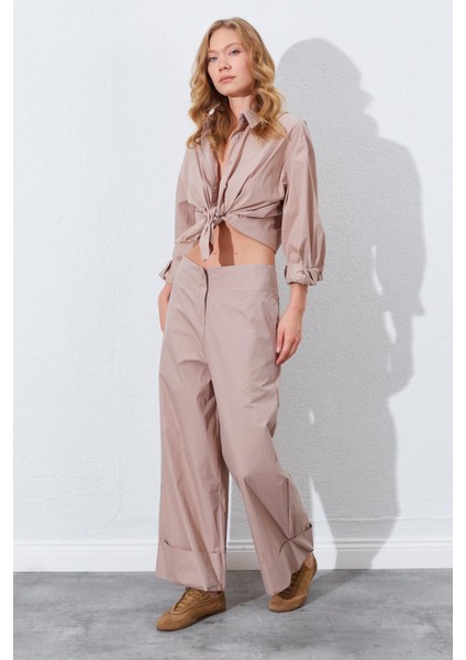 Kadın Vizon Geniş Double Boru Paça Pantolon fırsatları