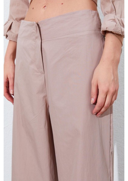 Kadın Vizon Geniş Double Boru Paça Pantolon indirimleri