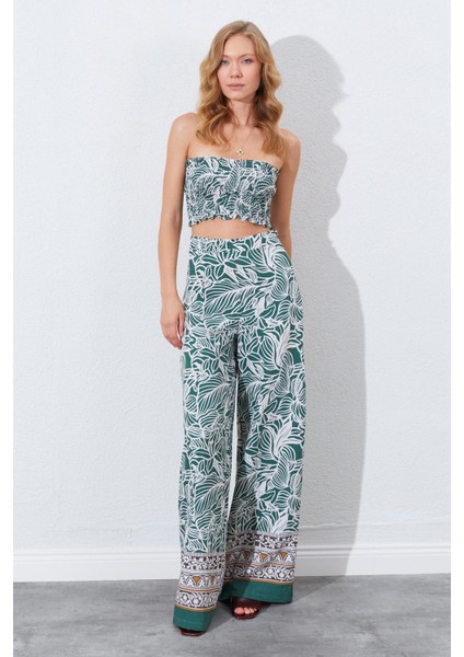 Kadın Haki Croplu-Palozzo Pantolonlu Desenli Takım fiyatları