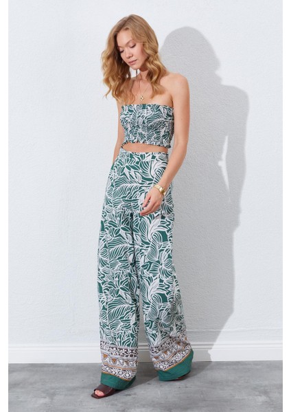 Kadın Haki Croplu-Palozzo Pantolonlu Desenli Takım indirimleri