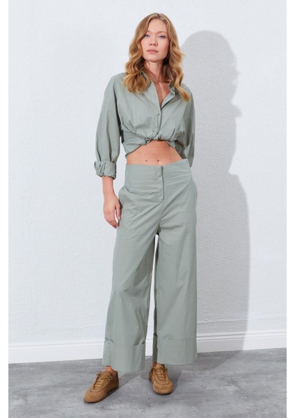 Kadın Çağla Geniş Double Boru Paça Pantolon fırsatları