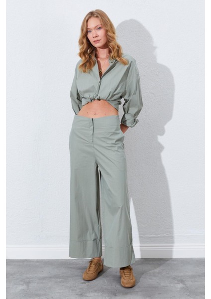 Kadın Çağla Geniş Double Boru Paça Pantolon indirimleri