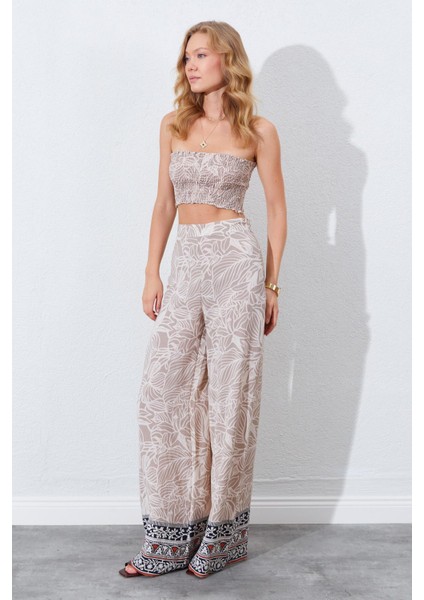 Kadın Vizon Croplu-Palozzo Pantolonlu Desenli Takım fiyatları