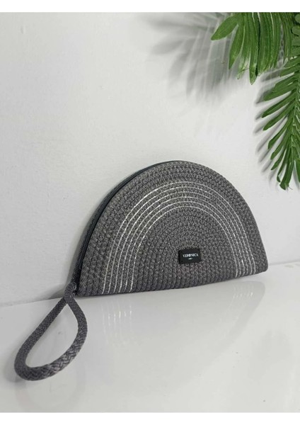 Veronica Art Renkli Clutch El Çantası Antrasit Gümüş Şeritli fiyatları