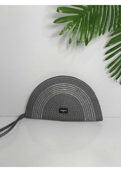 Veronica Art Renkli Clutch El Çantası Antrasit Gümüş Şeritli modelleri