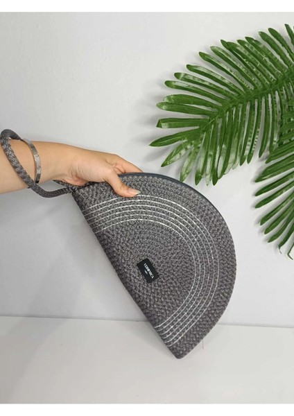 Veronica Art Renkli Clutch El Çantası Antrasit Gümüş Şeritli fırsatları