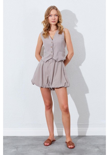 Kadın Vizon Beli Lastikli Stoplu Bolon Şort Etek modelleri