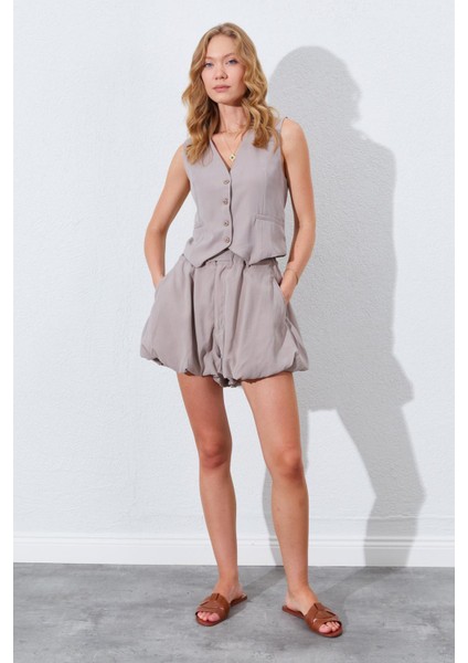 Kadın Vizon Beli Lastikli Stoplu Bolon Şort Etek fırsatları