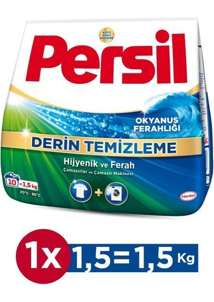 Okyanus Ferahlığı Derin Temizleme 1, 5 kg Toz Çamaşır Deterjanı Hijyenik ve Ferah