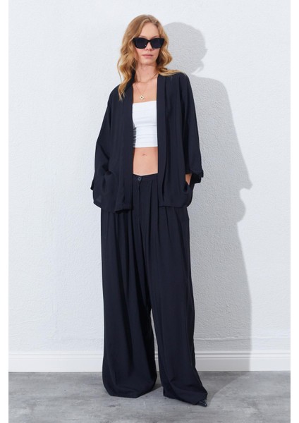 Kadın Siyah Pileli Palozzo Pantolon